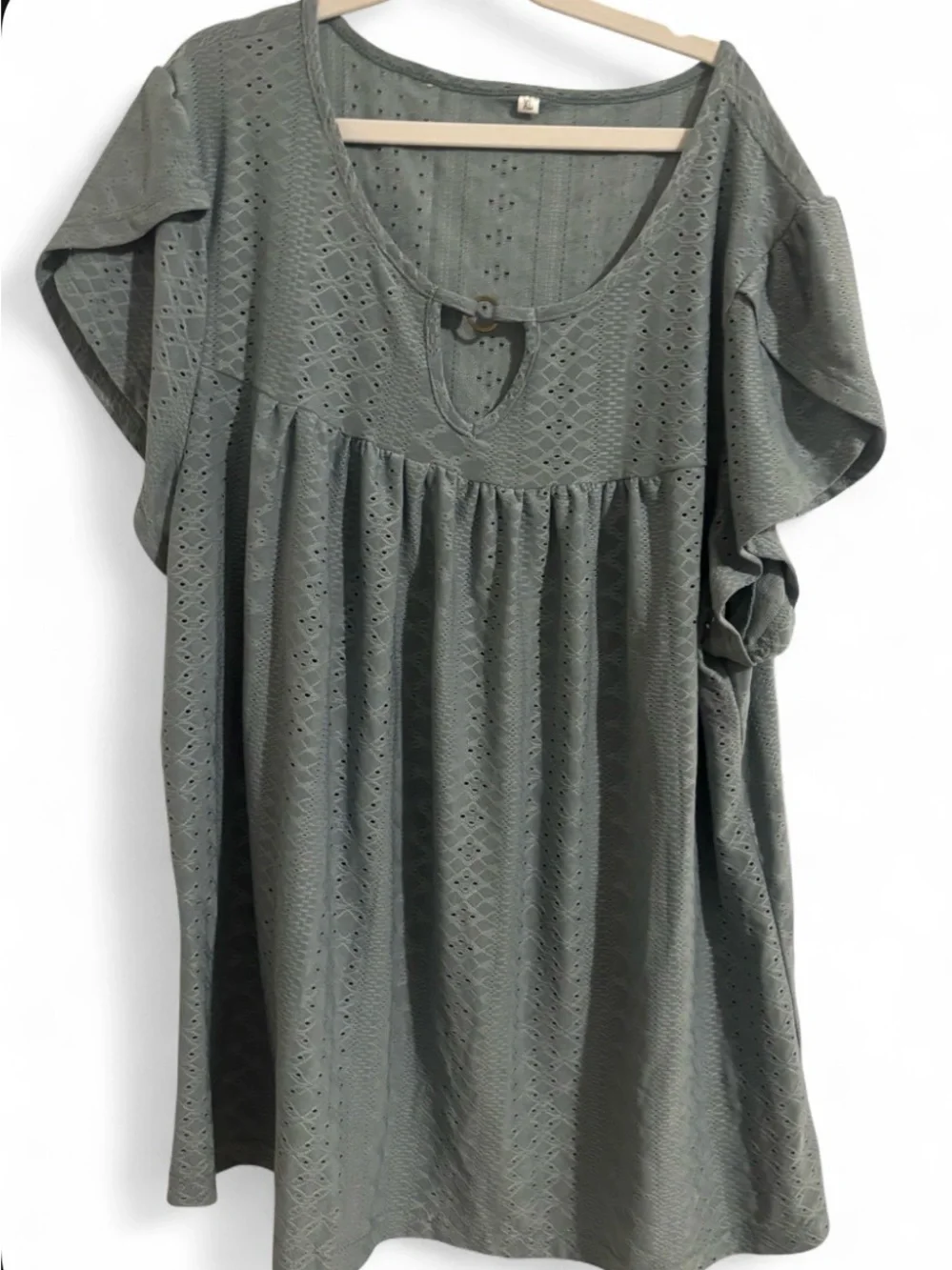 Women’s Eyelet Flutter Sleeve Tunic Top - Olive Green